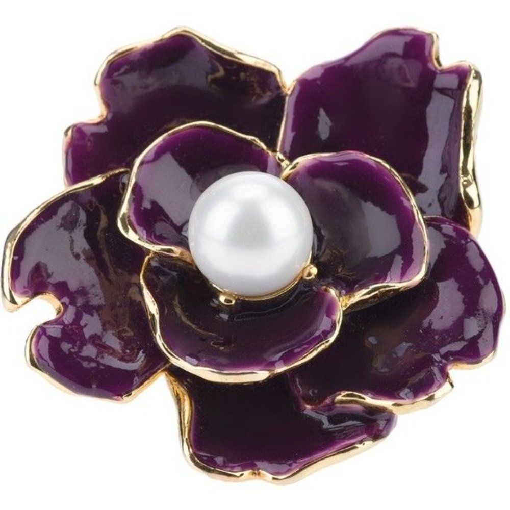 Kenneth Jay Lane Purple Enamel Pearl Ring Gold